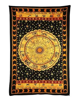 Cilected Negru Horoscop Zodiac Tapiserie Astrologie Indian Hippie Tapiserie De Pe Perete Etnice De Artă Decorativă-Tapiserie