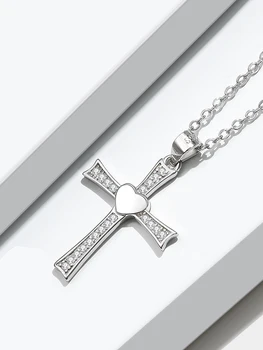 SLVERHOO 925 Sterling de Argint Colier Pandantiv Romantic Inimă Pandantiv cruce Adept Moda Colier Cadou frumos Tendință