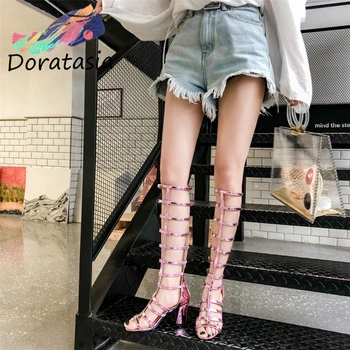 DORATASIA Moda Genunchi Ridicat Gladiator Sandale Femei de Vară Dulce Data Sandale Femei de Vânzare Fierbinte Ins Tocuri inalte Pantofi de Vara pentru Femeie