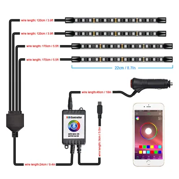 De înaltă Calitate LED-uri Auto de Interior Lumina Lămpii Benzi Decorative Atmosfera Telefon mobil APLICAȚIE de Control Pentru iPhone, Android Kit Picior Lampa