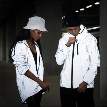 Nou plin reflectorizante jacheta barbati / femei harajuku canadiană jachete cu glugă hip-hop streetwear noapte strălucitoare haine cu fermoar