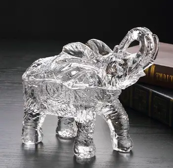 Sticla de cristal Elefant Statuie Borcan Sticlarie Decorativa Recipient Ambarcațiuni Ornament Accesorii Mobilier pentru Zahăr, Fructe și Ceai