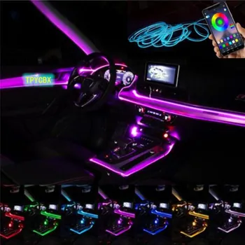 Masina Atmosferă Luminile EL Neon Sârmă Benzi luminoase RGB mai Multe Moduri de Sunet App de Control Auto Decorative de Interior Ambientala cu Neon Lampa