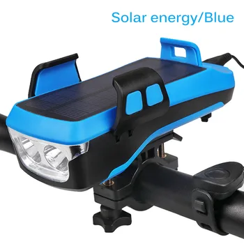 5 IN 1 Multifunctional Lumina Bicicleta USB de Încărcare Solară Corn Suport de Telefon Power Bank Lampă Față Pentru Biciclete Lampă cu Led-uri Accesorii