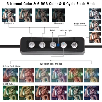 6/10/12 țoli RGB LED-uri de Lumină Inel Selfie Inel Lampă 15 3 Culori Model Cu Trepied Suport USB Plug Pentru YouTube Live Machiaj de Fotografie