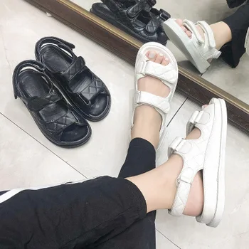 Designer Velcro Sandale Femei 2020 Brand de Lux Matlasate din Piele Pantofi de Vara pentru Femeie Doamnelor Sandale Plate Tata Pantofi Zapatos LU62