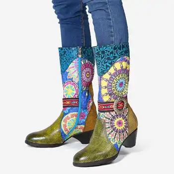 SOCOFY Femei Retro Colorate de Lână Piele naturala Despicare Iarna Cizme Scurte Elegante, Pantofi Femei, Pantofi Botas Mujer 2020