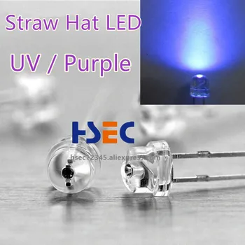 Transport gratuit 1000pcs 5mm (4.8 MM) starw pălărie UV Violet led 5mm pălărie violet led-uri de mare unghi led uv led