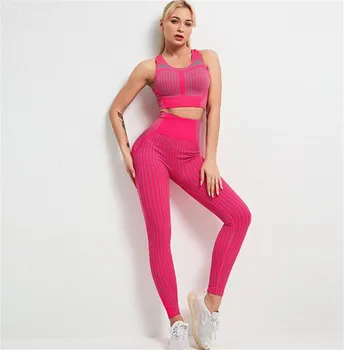 2020 fără Sudură Yoga Set Femeile de Fitness Imbracaminte Sport Femei de Gimnastică Jambiere Căptușit cu Push-up Strappy Sutien de Sport 2 Buc Costume de Sport