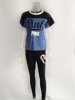 Femei Roz Trening Plus Dimensiune Casual 2 Bucata Costum Tricou 3xl Scrisoare de Imprimare Tinutele Femeilor Topuri Și Pantaloni Lungi Set de Fitness