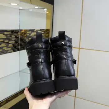 Glezna cizme femei de iarna din piele adevărată nituri de moda de sex feminin pantofi negri adidas adidasi haimana de bună calitate dantelă-up