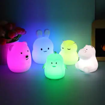 Mini Iepure RGB LED Lumina de Noapte Decor Veioza de Desene animate Drăguț Silicon Iepuras Dormitor Lampă de Noptieră pentru copii Copii Copii