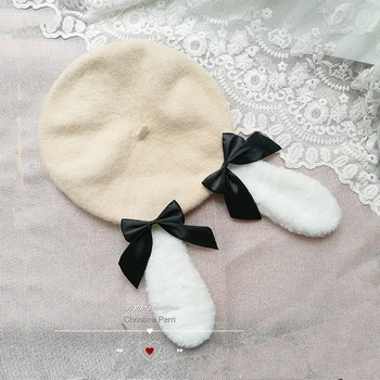 Toamna Iarna Originale Japoneze Sora Moale Berete Lolita Fete Drăguț De Pluș Drăguț Urechi De Iepure Bowknot Pictor Pălărie Femei Dom Pălărie