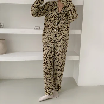 Alien Kitty Coreean Dulce De Imprimare Leopard Două Piese De Uzura Acasă 2020 Toamna Moale Cardigane Chic Pentru Femei De Moda Set De Pijama