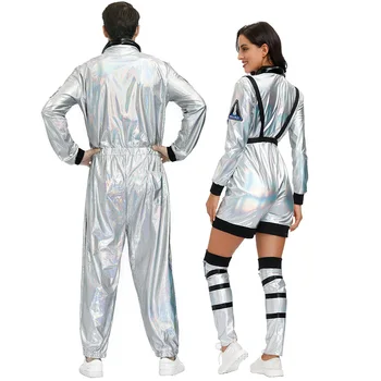 Umorden Fantasia Cuplu Cosmonaut Costum de Astronaut Cosplay Costum Spațial pentru Femei, Bărbați Costume de Halloween Purim Argint
