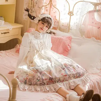 Noi Sosiri Japoneză Dulce Lolita Jsk Femei Rochie De Drăguț Pădure Vis De Imprimare Fără Mâneci Rochie Fete Desene Animate Printesa Rochii De Petrecere