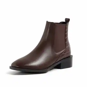 Krazing Oală Chelsea cizme piele naturala de iarnă de bază model de piatra gros med toc square toe slip pe superba glezna cizme L33