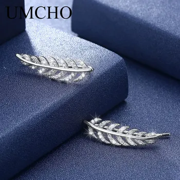 UMCHO Pene Real Argint 925 Albastru Clar Cubic Zircon Cercei pentru Femei Fete de Moda de zi cu Zi Design Simplu Bijuterii Fine