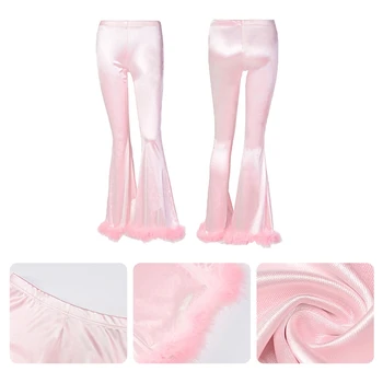 Femeile Mijlocul Talie Pantaloni Lungi Dulci Strălucitoare De Culoare Roz Flare Bell Jos Stretch Pantaloni Pană De Pluș Tiv Subțire Clubwear