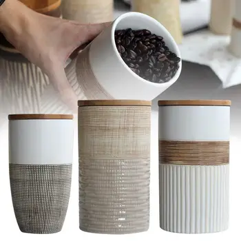 Creative Ceramice De Boabe De Cafea Borcan Lucrate Manual Sigilate Cafea Sticla De Stocare Uscată Zahăr Bucătărie Ceai De Fructe Cu Cereale Rezervor De Stocare Cu Capac