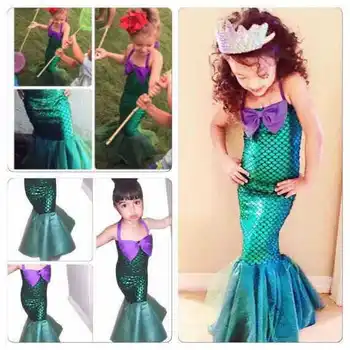 3-13Y Copii de Halloween/Craciun Sirena Cosplay Dress Coada de Sirena Verde Costum Pentru Fete Ariel Pricess Copii Rochii de Lux