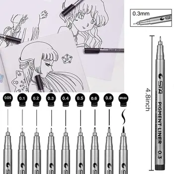 9Pcs/Lot Negru toshiba Cârlig pen Linie schiță markeri Desen Impermeabil de Artă Manga benzi Desenate Scrisul Perie Stilou
