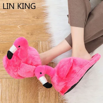 LIN KING Plus Dimensiune Unisex Desene animate de Animale Flamingo Iarna Papuci de Interior Cald Acasă, Papuci de casă Iubitorii de Casă Anti-Alunecare Pantofi de Bumbac