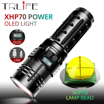 Super-Luminos Mini XHP70 Lanterna LED-uri USB rezistent la apa Lanterna Cu SS-T40 Margele Lampa cu 3 Viteze de Built-in 16340 Baterie Ecran OLED