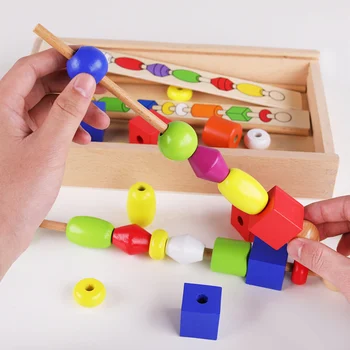 Copii De Colorat Montessori Din Lemn De Secvențiere Șirag De Mărgele De Geometrie Margele De Culoare De Potrivire Forma Matematica Șir De Mărgele Joc Jucărie De Învățământ
