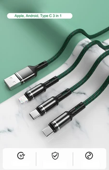 3 în 1 Cablu USB de Tip C, Micro USB de Încărcare Rapidă pentru iPhone, Samsung, Huawei, Xiaomi USB C Nailon Panglica pentru Android IOS Cabluri Telefonice