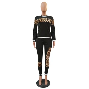 Casual Femei Treninguri De Imprimare Leopard Mozaic Două Piese Maneca Lunga Pulover De Topuri Tricou +Pantaloni Lungi Costum Seturi