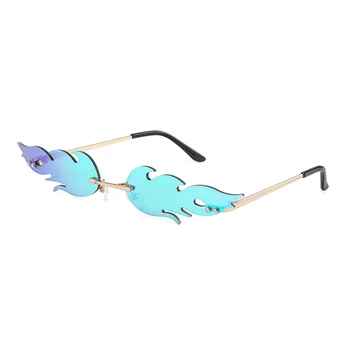 Moda de lux Flacără de Foc ochelari de Soare Femei fără ramă Val Ochelari de Soare Nuanțe Metalice Pentru Femei Vintage Oglindă Ochelari de UV400