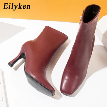Eilyken de Înaltă Calitate, Confortabil Moale PU Piele Glezna Cizme pentru Femei Elegante Square Toe Stilet Tocuri de Moda Zip Doamnelor Pantofi de Partid