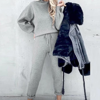 Femei Toamna Iarna Bluza cu Maneci Lungi Pantaloni Set Gros Cald Trening Tinuta seturi de haine femei