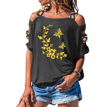Noi 3D fluture flori Amuzante Imprimate T-Shirt Femei Vrac Bumbac Maneca Scurta Femei T-shirt-uri de Moda Hollow Out Umăr Tees