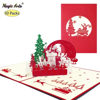 10 Pack Crăciun Fericit Card de Crăciun Pop-Up de Carduri cu plic Autocolante taiate cu Laser Felicitări de Anul Nou Cadouri lucrate Manual