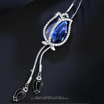 Timp Coliere & Pandantive pentru Femei Collier Femme Blue Tulip Declarație Colar Maxi Moda Cristal de Argint Bijuterii Bijoux 2020