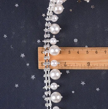 1 Yard Alb Perla de Argint Stras Lanț 2Cm Lățime Densen Sticla Cristal Diamant Trim Costum Rochie de Mireasa Bentiță Colier