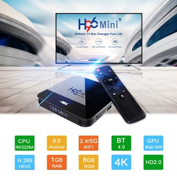 Noi H96 H8 Mini Tv Box Android 9.0 Smart Tv Box Wifi 2GB 16GB BT4.0 2.4 G/5G 4K, 1080P TF Card de până la 32GB compatibil HDMI tv box