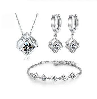 5 Stil de Argint 925 Seturi de Bijuterii Zirconiu Metru Cub Colier+Cercei+Bratara joyas de plata Pentru Femei Cadouri