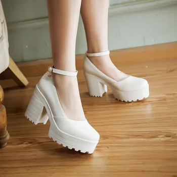 MEMUNIA 2020 vânzare fierbinte femei pompe pu rotund toe catarama single pantofi de petrecere nunta tocuri inalte pantofi platforma femeie de mari dimensiuni 43
