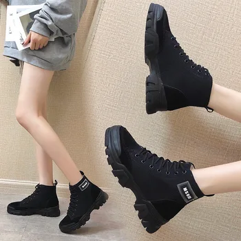 De lux Primavara/Toamna anului 2019 Nou Pantofi Femei Cizme Martin Glezna Pene Solide Pantofi Platforma Femeie de Moda Casual Dantela-up Non-alunecare