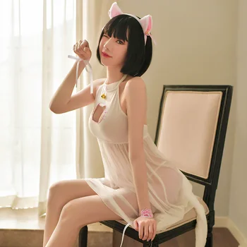 Kawaii Lenjerie Pisica Fata Cosplay Costum Neko Menajera Costume pentru Femeie Dulce Lolita Anime Gol Afară Babydoll articole pentru acoperirea capului cu Coada