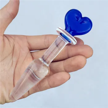 Cristal Transparent de Sticlă, Mărgele de Sticlă Vibrator Albastru cu Inima Cat Shap anal Vaginal și Anal Stimularea Anal Plug Jucarii Sexuale
